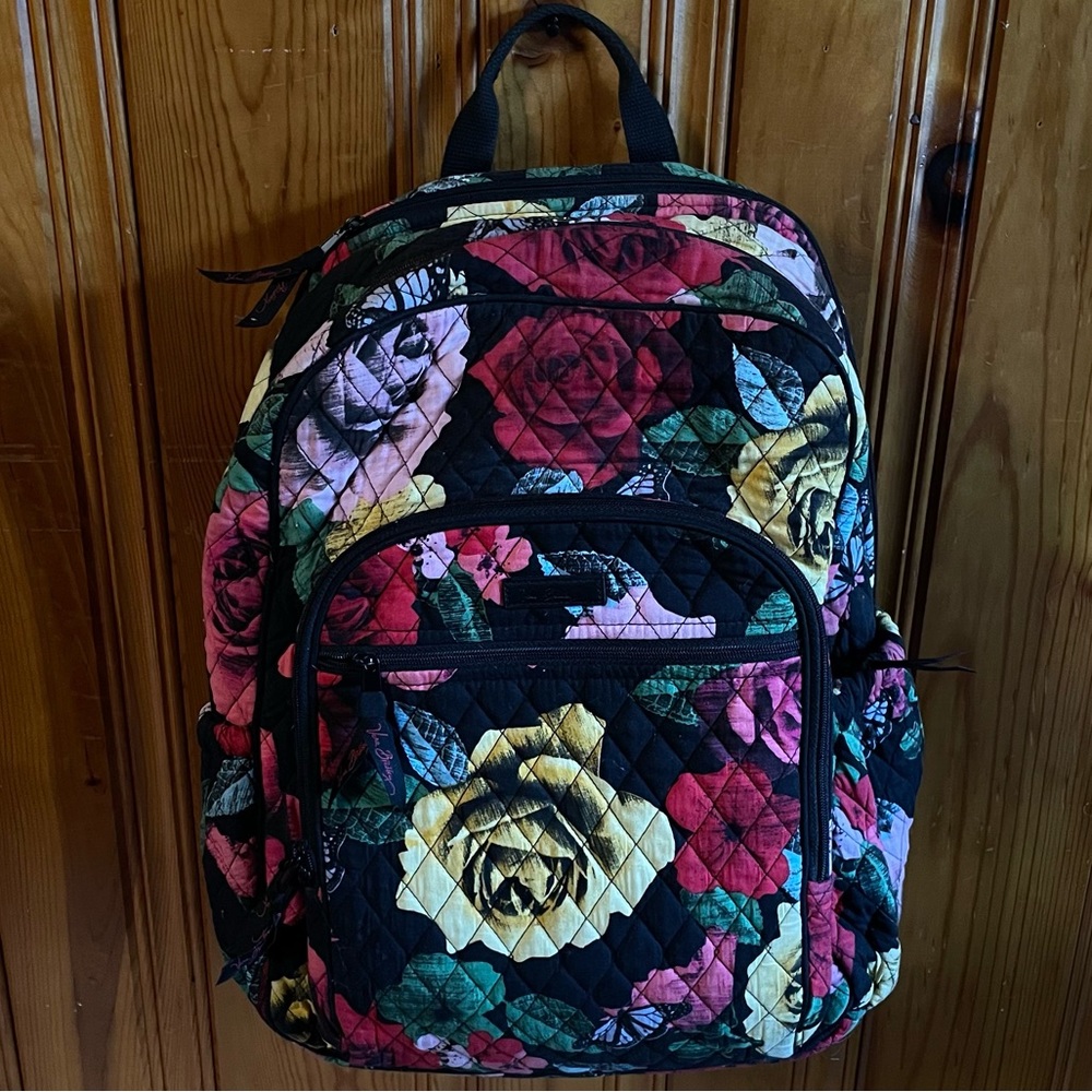 Black Floral Vera Bradley College Backpack